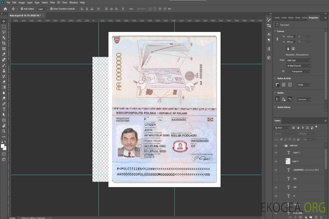 Modèle de passeport polonais au format PSD, entièrement modifiable, 2018 – présent template Modèle de passeport polonais au format PSD, entièrement modifiable, 2018 – présent template